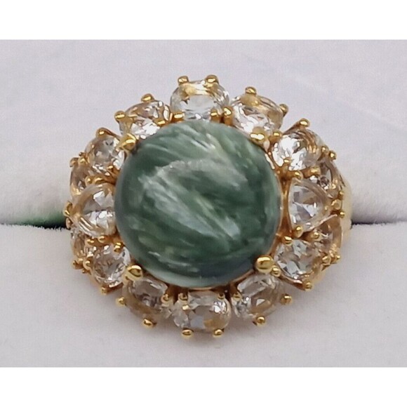 Karis Green Seraphinite Gemstone Ring Size 7 Gold Tone G&B Made In India NWT - Picture 8 of 14